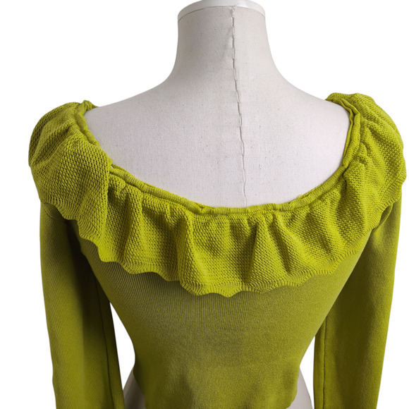 Vesstique Sweater Womens Large Green Ruffle Collar Off Shoulder Pullover Top - Picture 7 of 14